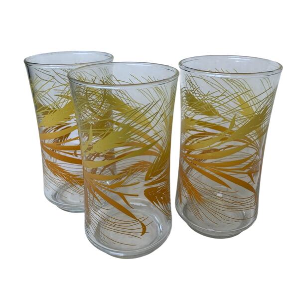Libbey Golden Wheat Harvest 60's/70's 12 oz MCM Beverage Glasses Set of 3 - Picture 1 of 5